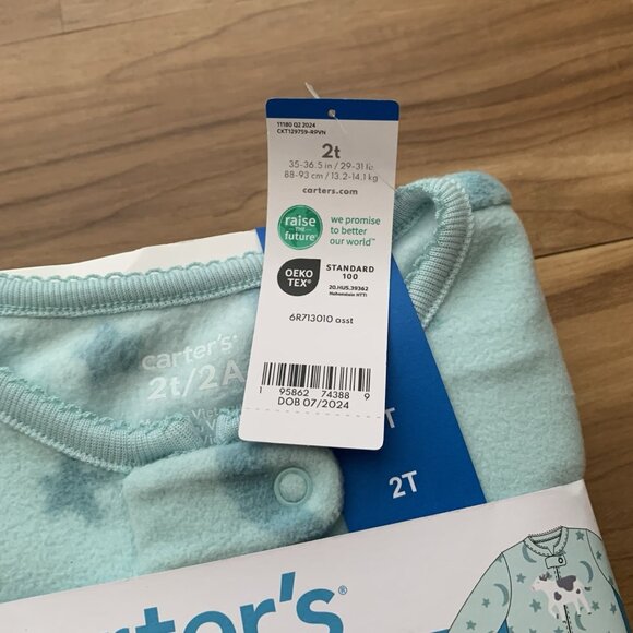Carter's Cow Moon Stars Turquoise Fleece Footed Pajama Sleeper 2T New - Picture 6 of 7